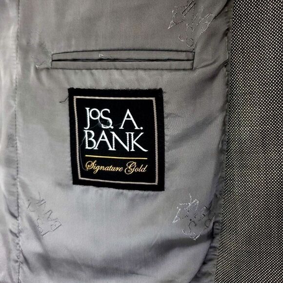 Jos A Bank Signature Gold Wool 2 Button Suit Jacket 40S White Black Sharkskin - Picture 7 of 11